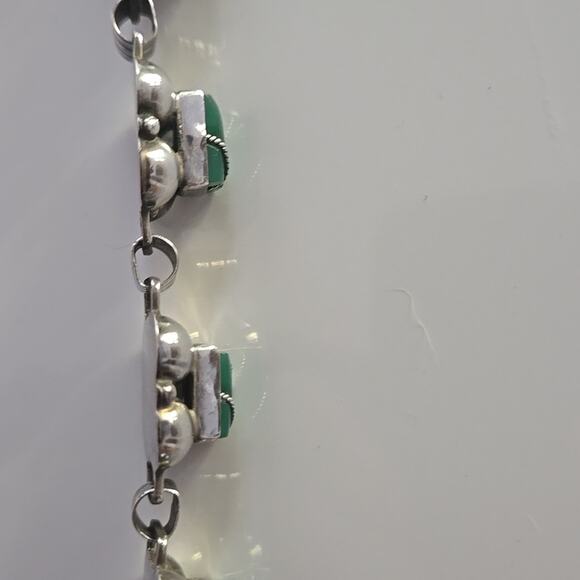 Vintage Pre-1950's Mexico Sterling & Carved Green Stone Link Bracelet - Picture 6 of 9